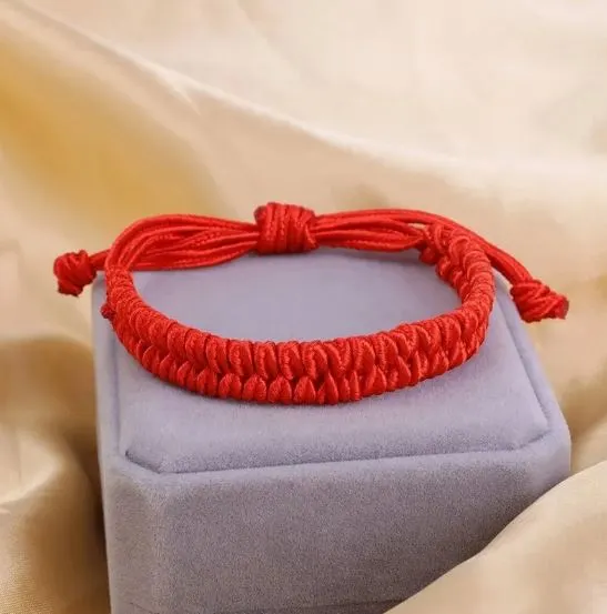 Vibrant Red Lucky Threaded Bracelet - Image 2