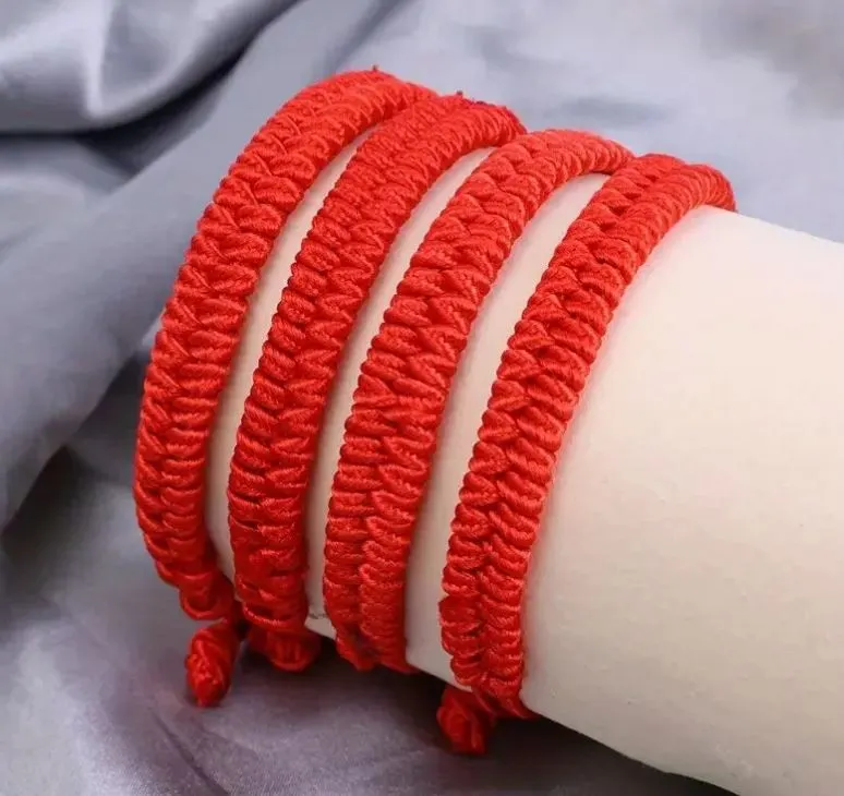 Vibrant Red Lucky Threaded Bracelet - Image 3